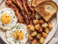 Breakfast Feast with Bacon, French Toast, Eggs & Potatoes