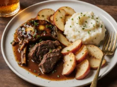 Apple Cider Braised Beef Shoulder with Apples & Creamy Mashed Potatoe