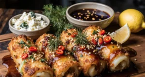 Crispy Fried Feta Rolls with Chili Maple