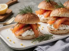 Mini sandwich with smoked salmon and cream cheese