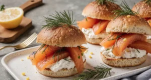 Mini sandwich with smoked salmon and cream cheese